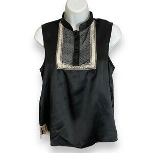 Victoria's Secret Blouse Sleeveless Black Lace XS Top Square Bib Mandarin Collar